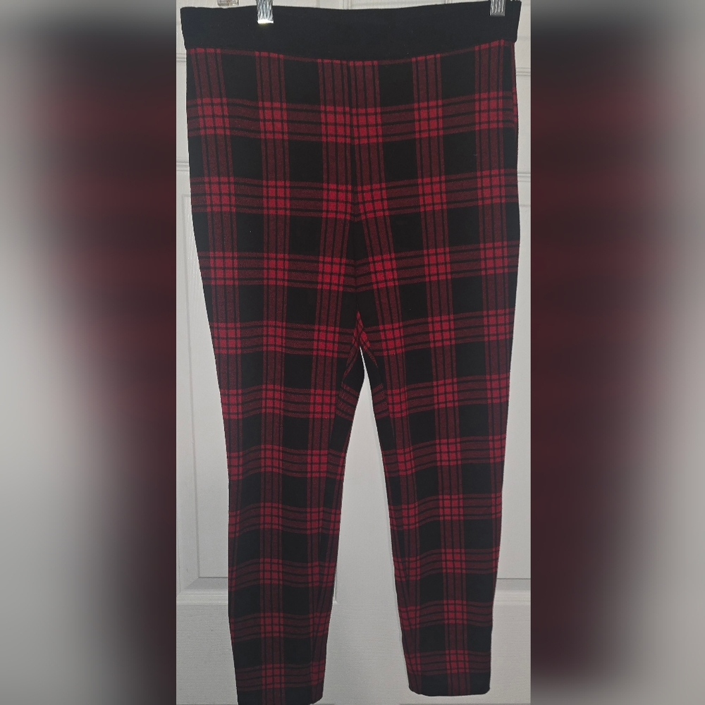 Talbots red and black plaid knit pants new with tags size 8 petite